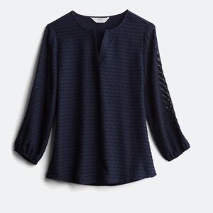 Exude Split Neck Mixed Material Top